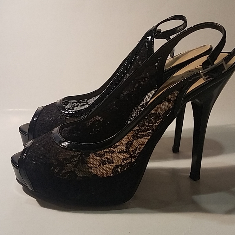 **SOLD** Guess Lace Peep Toe Heels - Picture 1 of 8